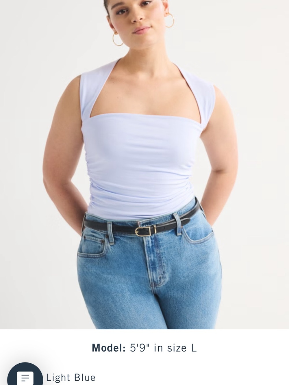Abercrombie & Fitch Light Blue Square-Neck Ruched Short Sleeve Top